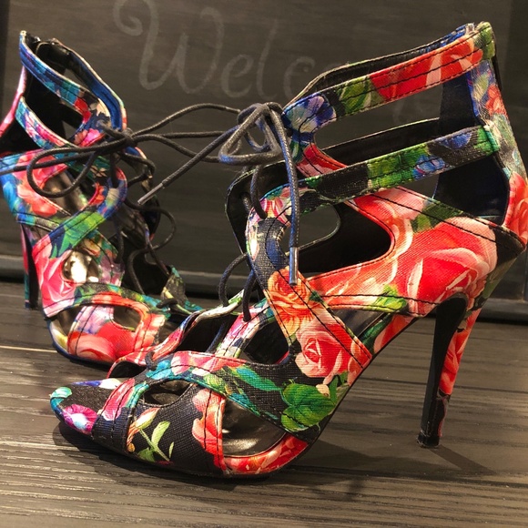 Multi-Color Floral Strappy Lace-Up Sexy MADDEN GIRL 4.25" High Heels DITAAA~8 - Picture 6 of 10
